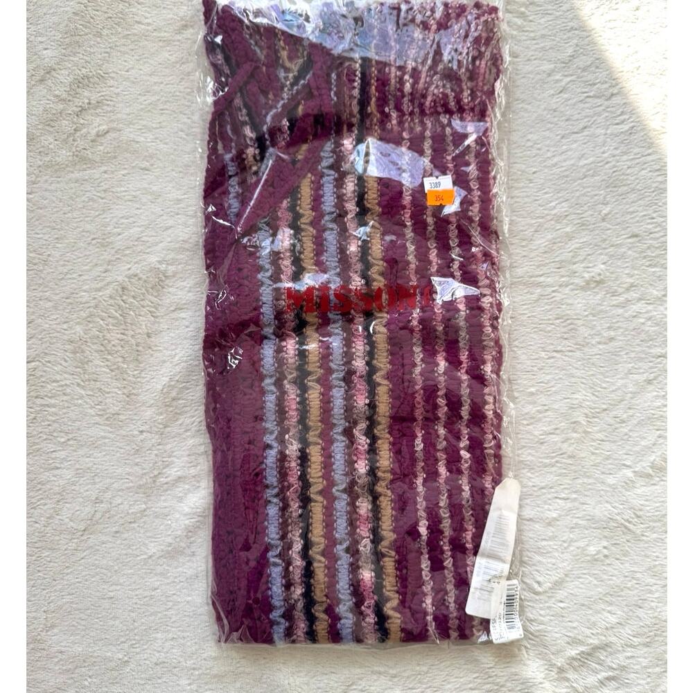Vintage Missoni Scarf, Mohair Blend, Burgundy Pink Stripe, Fringe, Italy, NWT - Picture 8 of 8